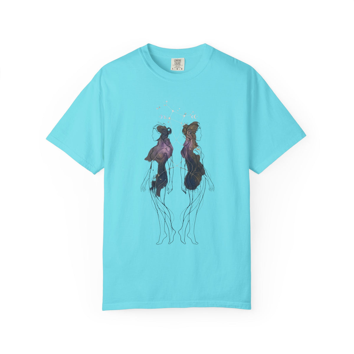 Color: Lagoon Blue | Gemini The Celestial Twins Unisex Garment-Dyed Tee