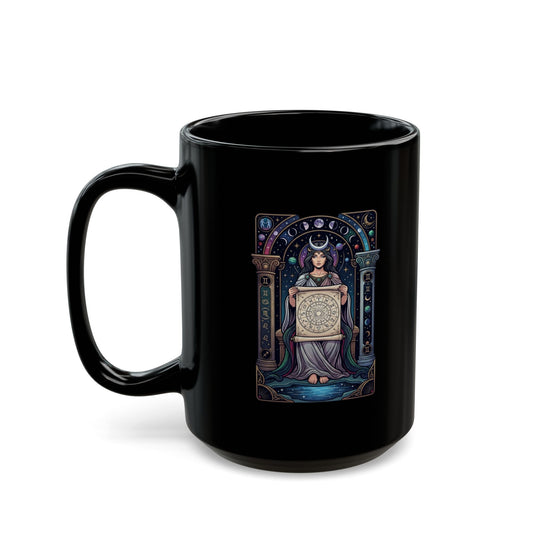 "The Cosmic Tarot (High Priestess)" Black Ceramic Mug