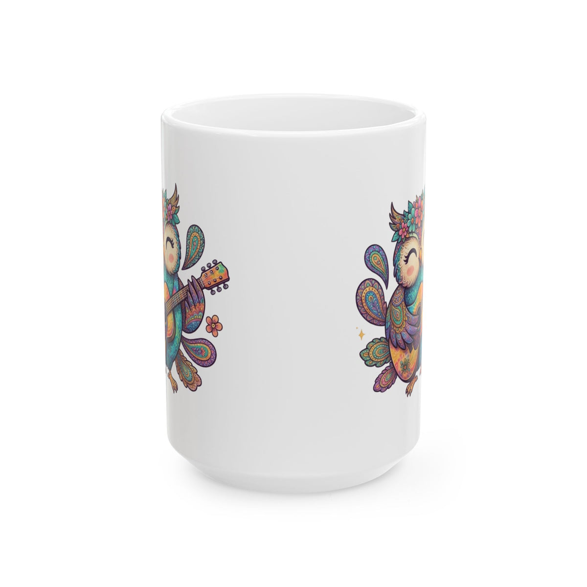 "Hippy Owl" White Ceramic Mug