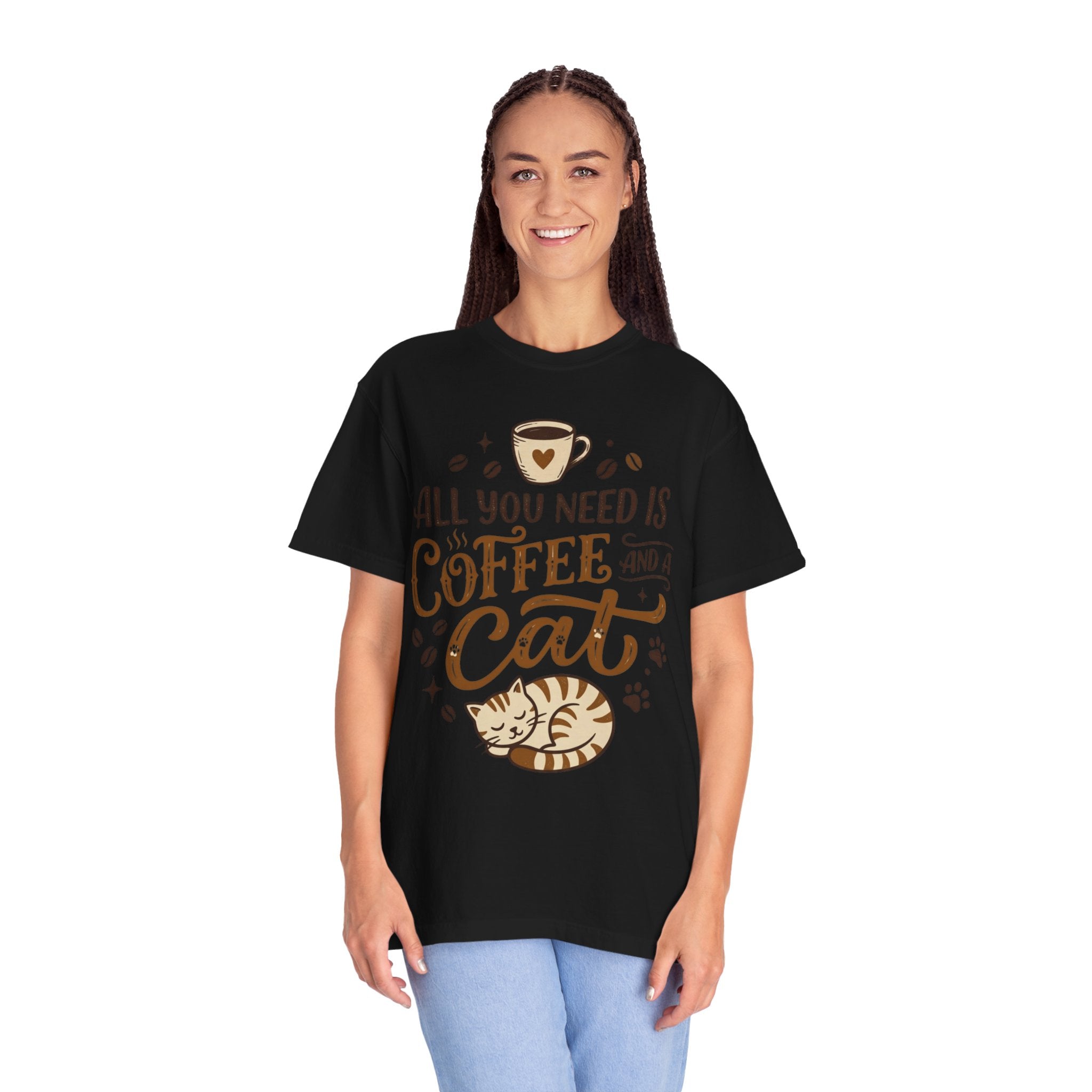 "All You Need is Coffee and a Cat" Unisex Garment-Dyed Tee