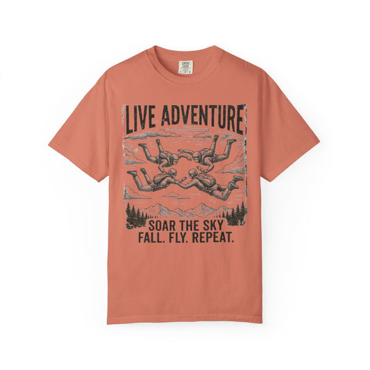 Color: Terracotta | Live Adventure - Skydive Unisex Garment-Dyed Tee