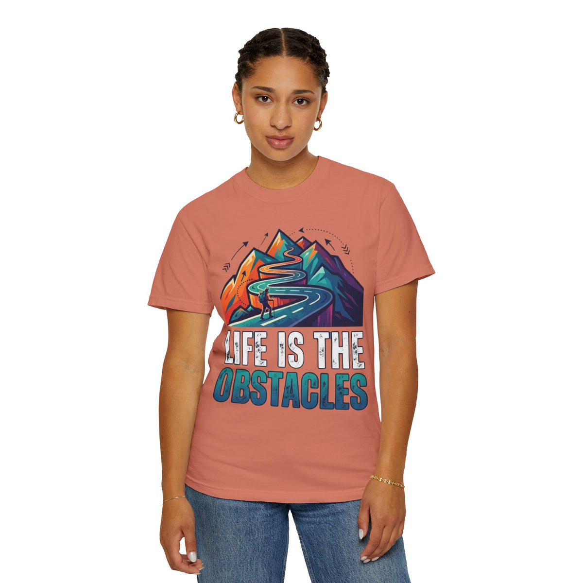 Color: Terracotta | Life Is The Obstacles Unisex Garment-Dyed Tee
