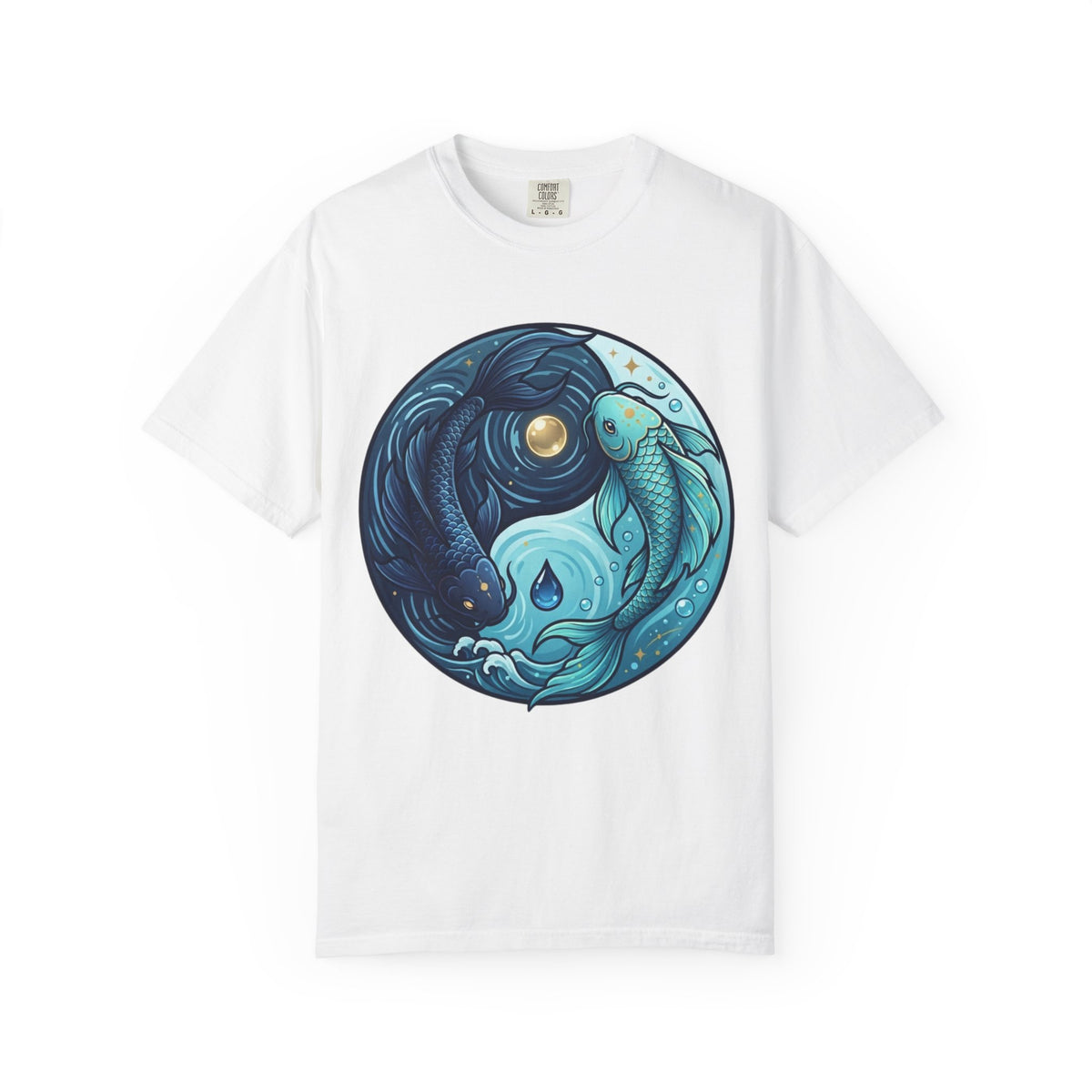 Color: White | Yin Yang Pisces Unisex Garment-Dyed Tee