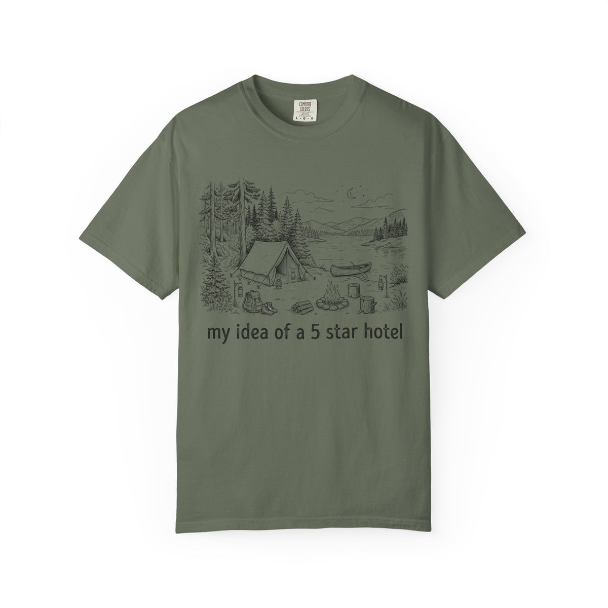 Color: Moss | Five Star Hotel Black Line Art Unisex Garment-Dyed Tee