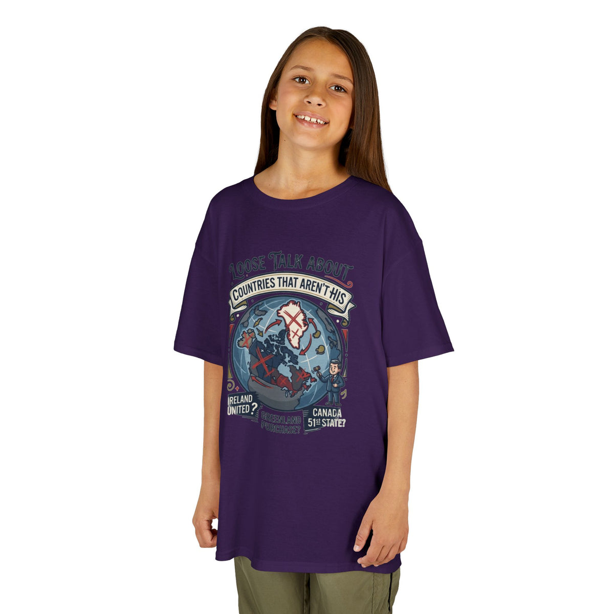 Color: Purple | Loose Talk About Countries That Aren't His Kids Tee