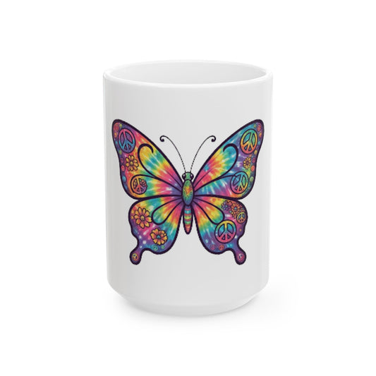 "Hippy Butterfly" White Ceramic Mug