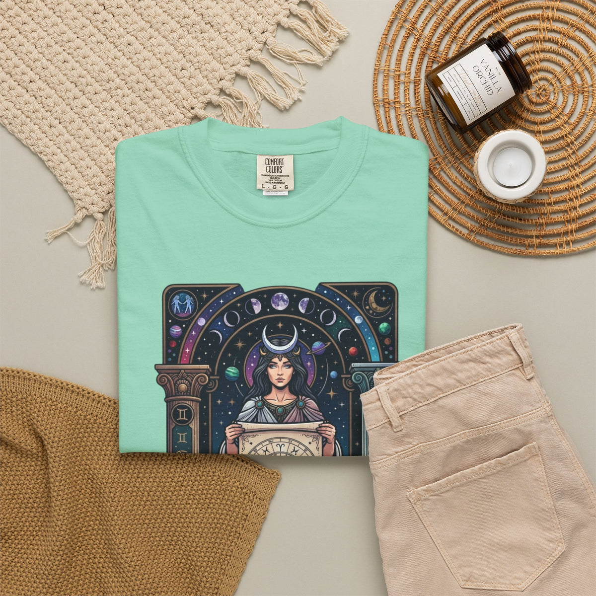 "The Cosmic Tarot (High Priestess)" Unisex Garment-Dyed Tee