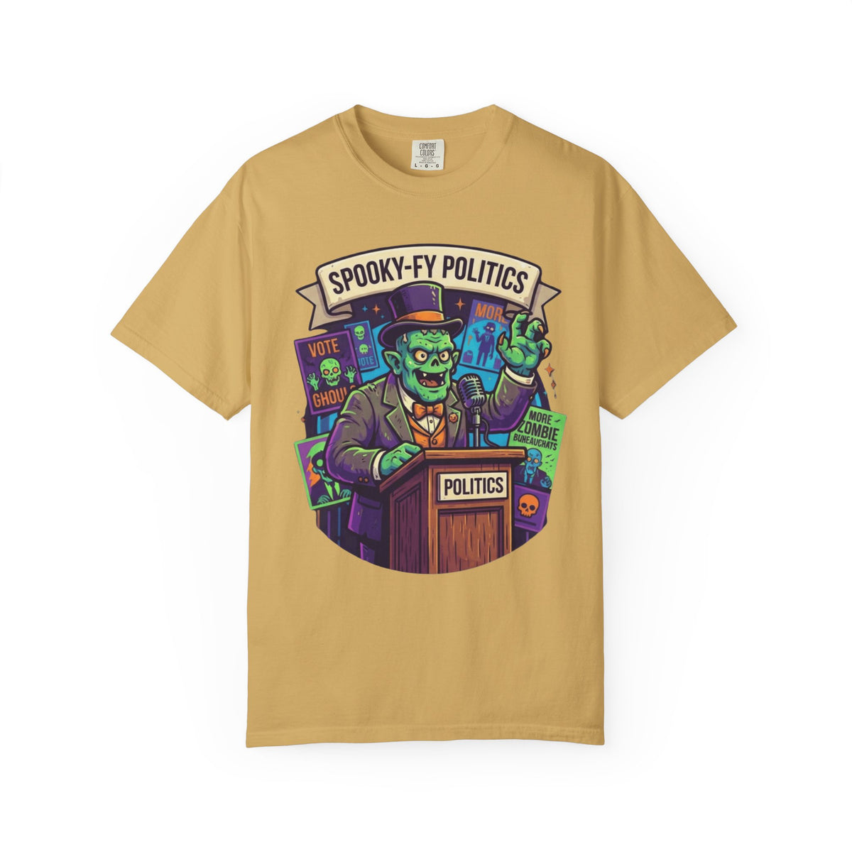 Color: Mustard | Spooky-Fy Politics Unisex Garment-Dyed Tee