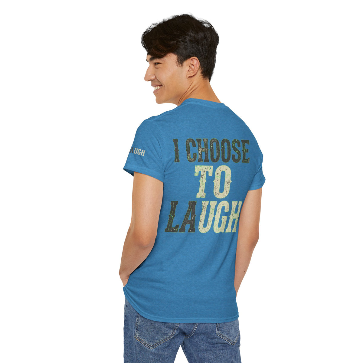 Color: Heather Sapphire | Choose to Laugh Premium Graphic Tee