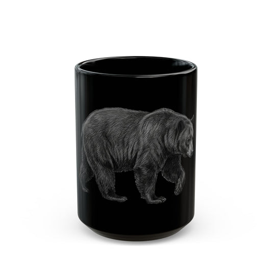 "Pencil Sketch Art Black Bear" Black Ceramic Mug