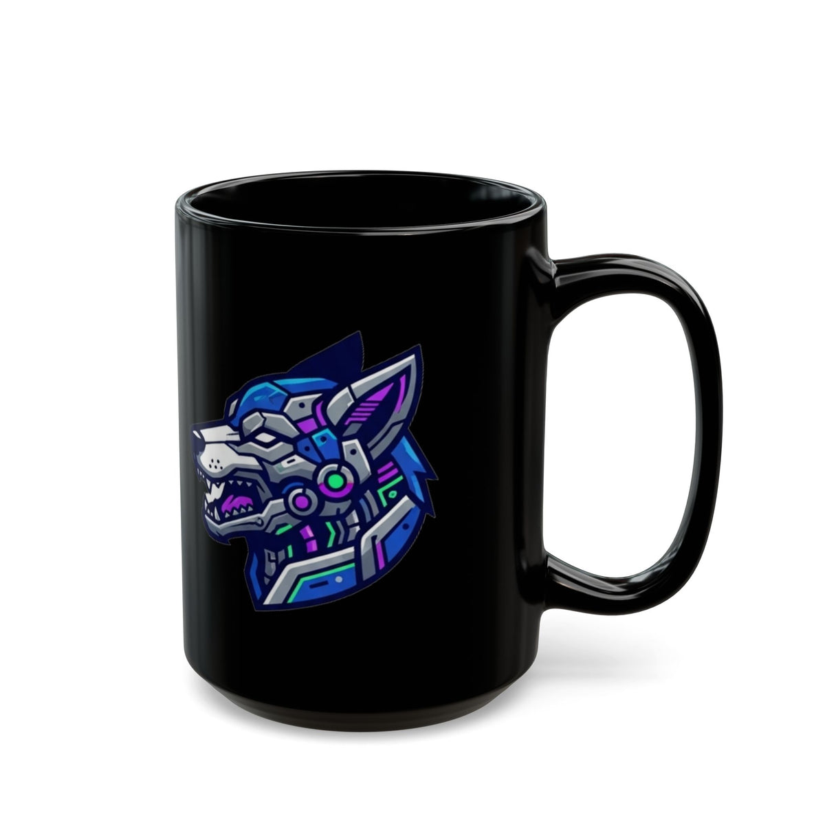 "Cyber Wolf" Black Ceramic Mug — Graphic