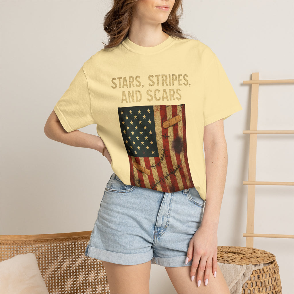 "STARS, STRIPES, AND SCARS" Unisex Garment-Dyed T-shirt