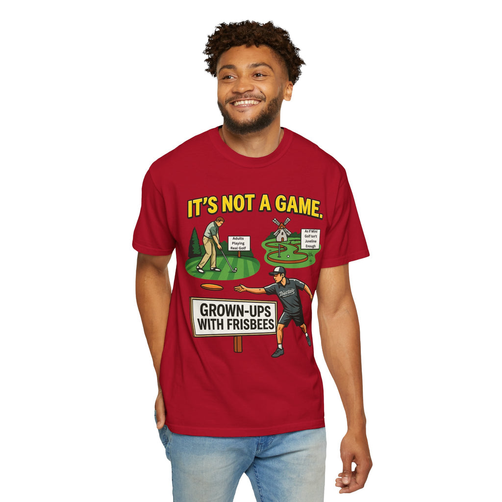 "Grown Ups With Frisbees" Unisex Garment-Dyed T-shirt