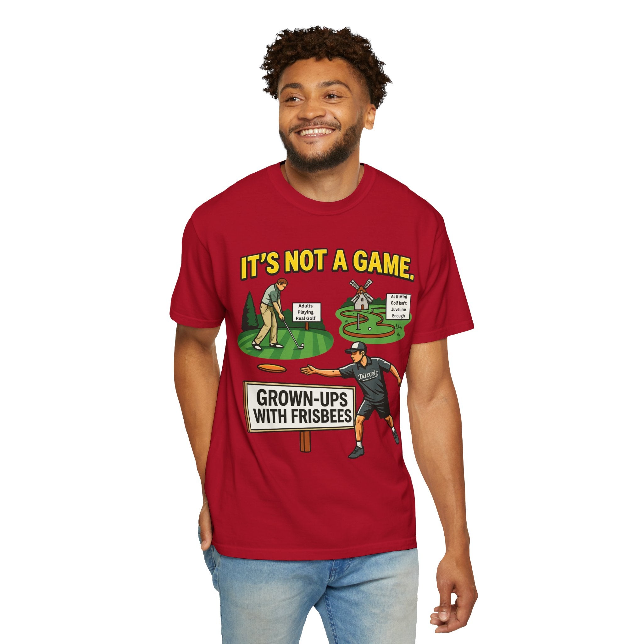 "Grown Ups With Frisbees" Unisex Garment-Dyed T-shirt