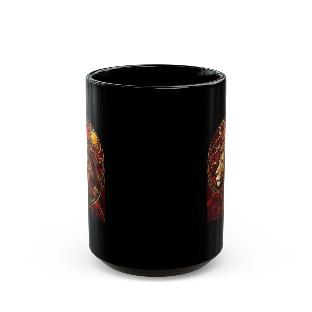"Stained Glass Sign LEO" Black Ceramic Mug — Graphic