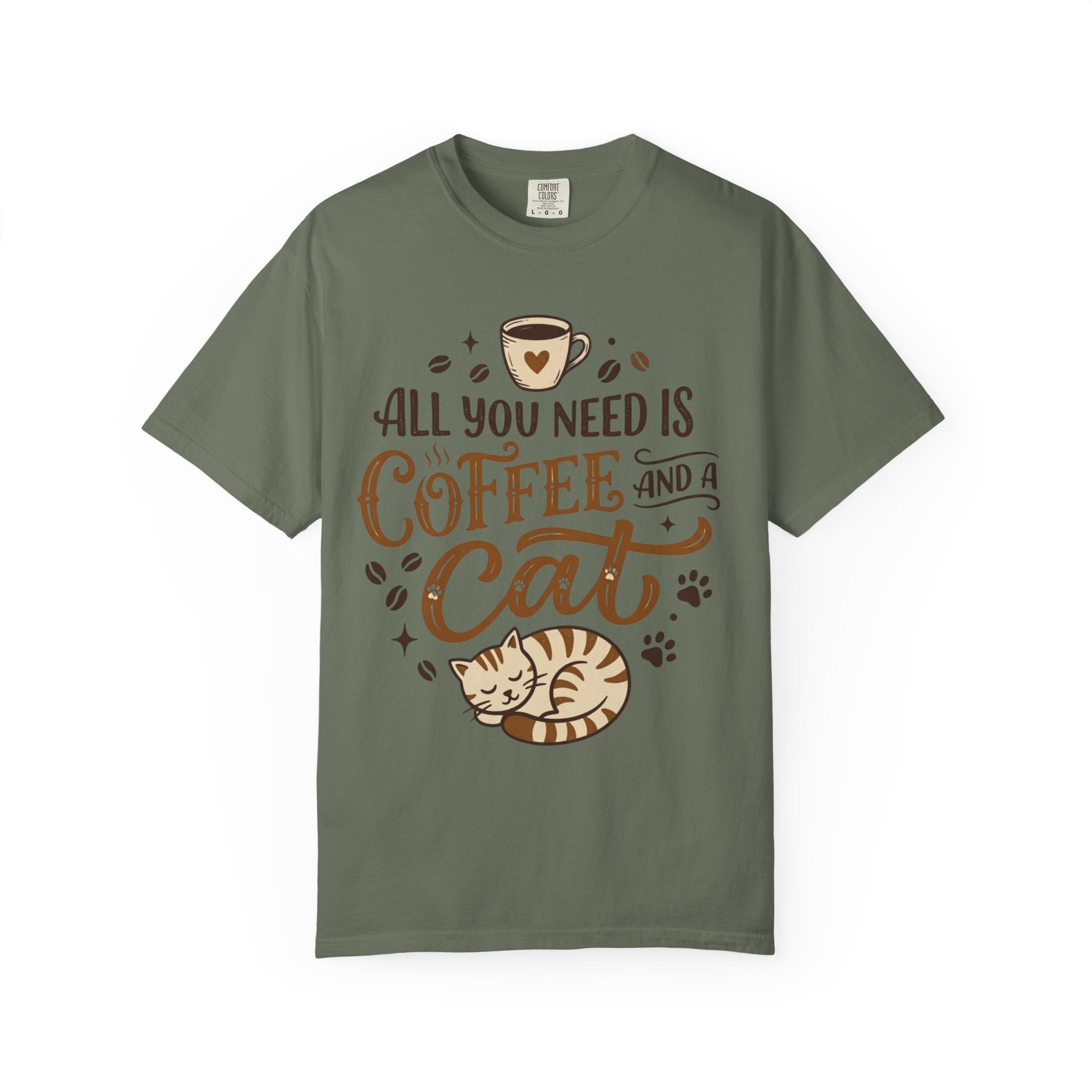 "All You Need is Coffee and a Cat" Unisex Garment-Dyed Tee
