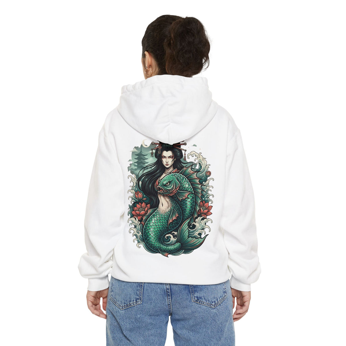 Color: White | Ningyo (Japanese Folklore) Garment-Dyed Hoodie
