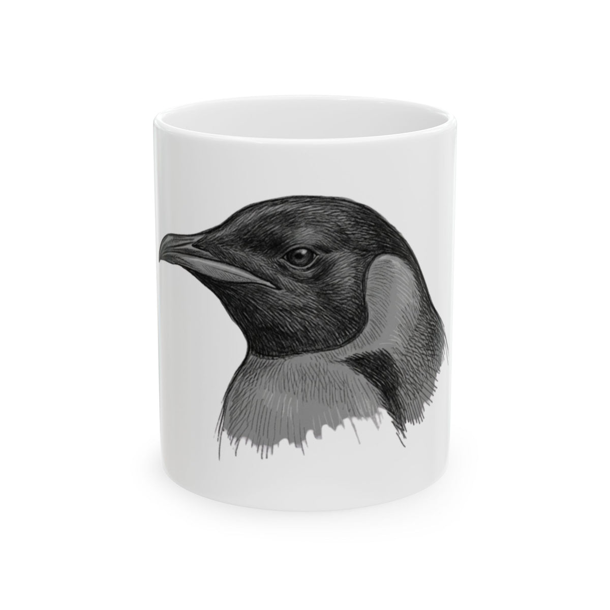 "Pencil Sketch Art Penguin" White Ceramic Mug — Graphic