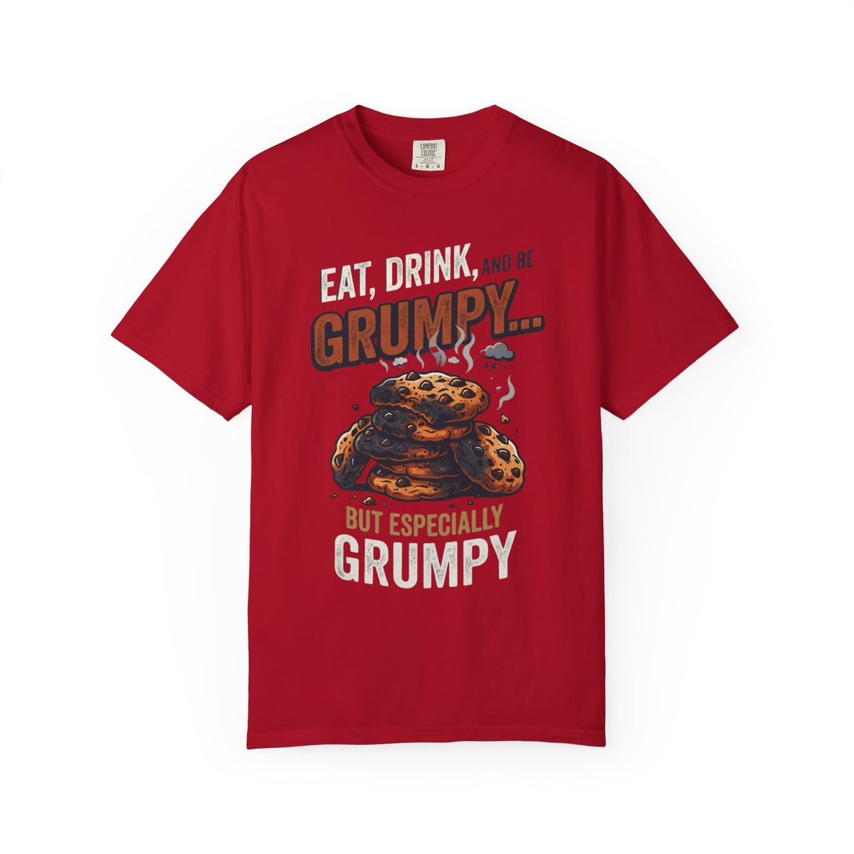 Color: Red | Eat Drink And Be Grumpy Unisex Garment-Dyed Tee