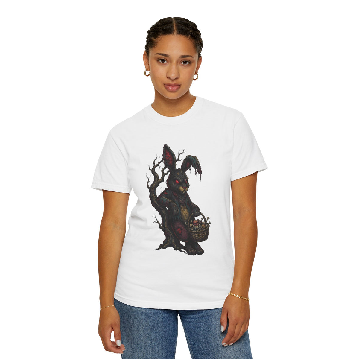 Color: White | Zombie Bunny Unisex Garment-Dyed Tee