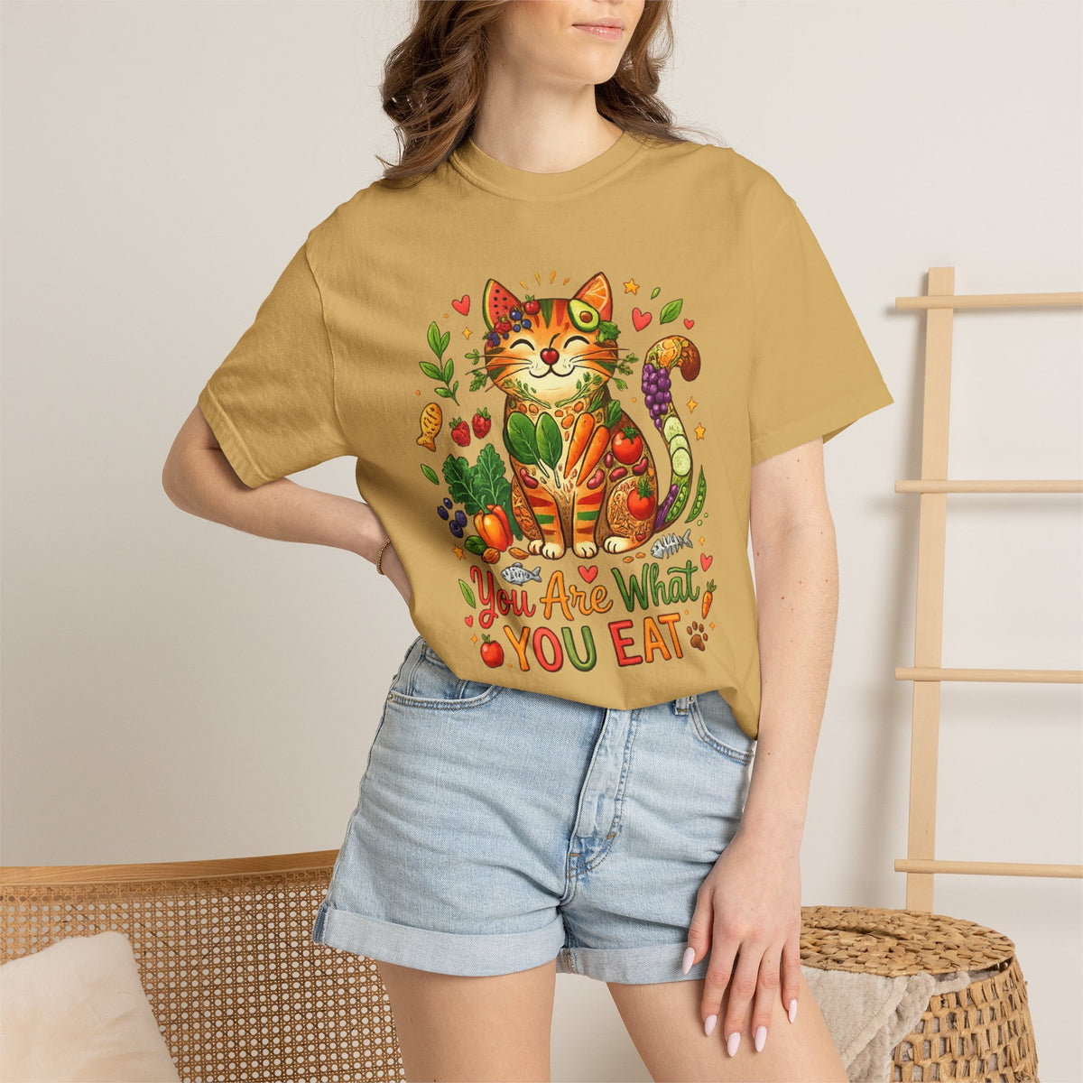 Color: Mustard | You Are What You Eat - Cat 2 Unisex Garment-Dyed T-shirt