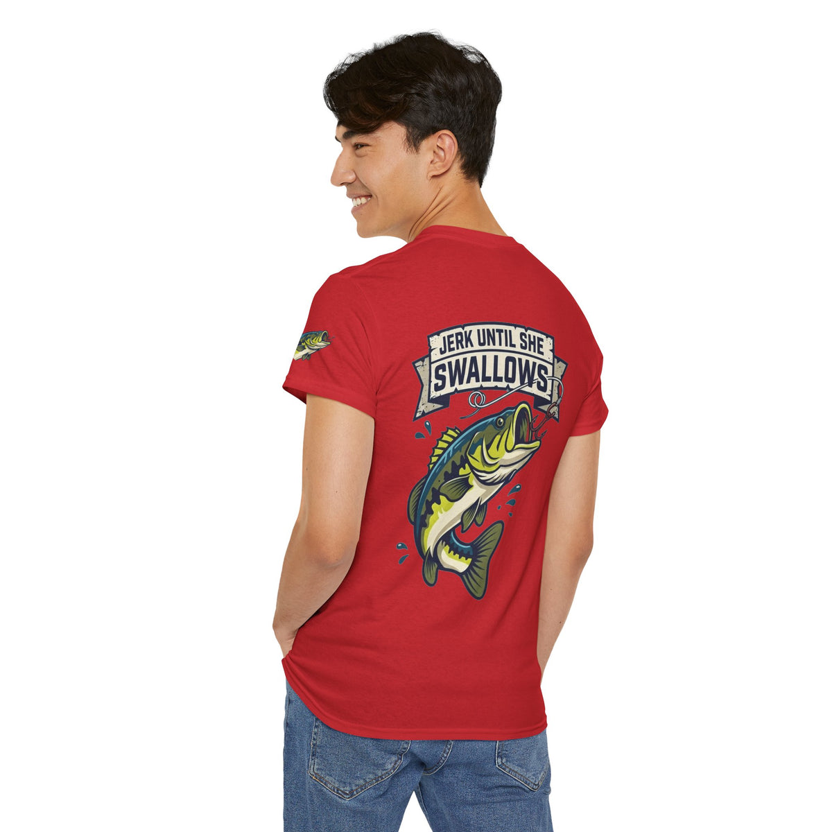 Color: Red | Jerk Until She Swallows Premium Graphic Tee