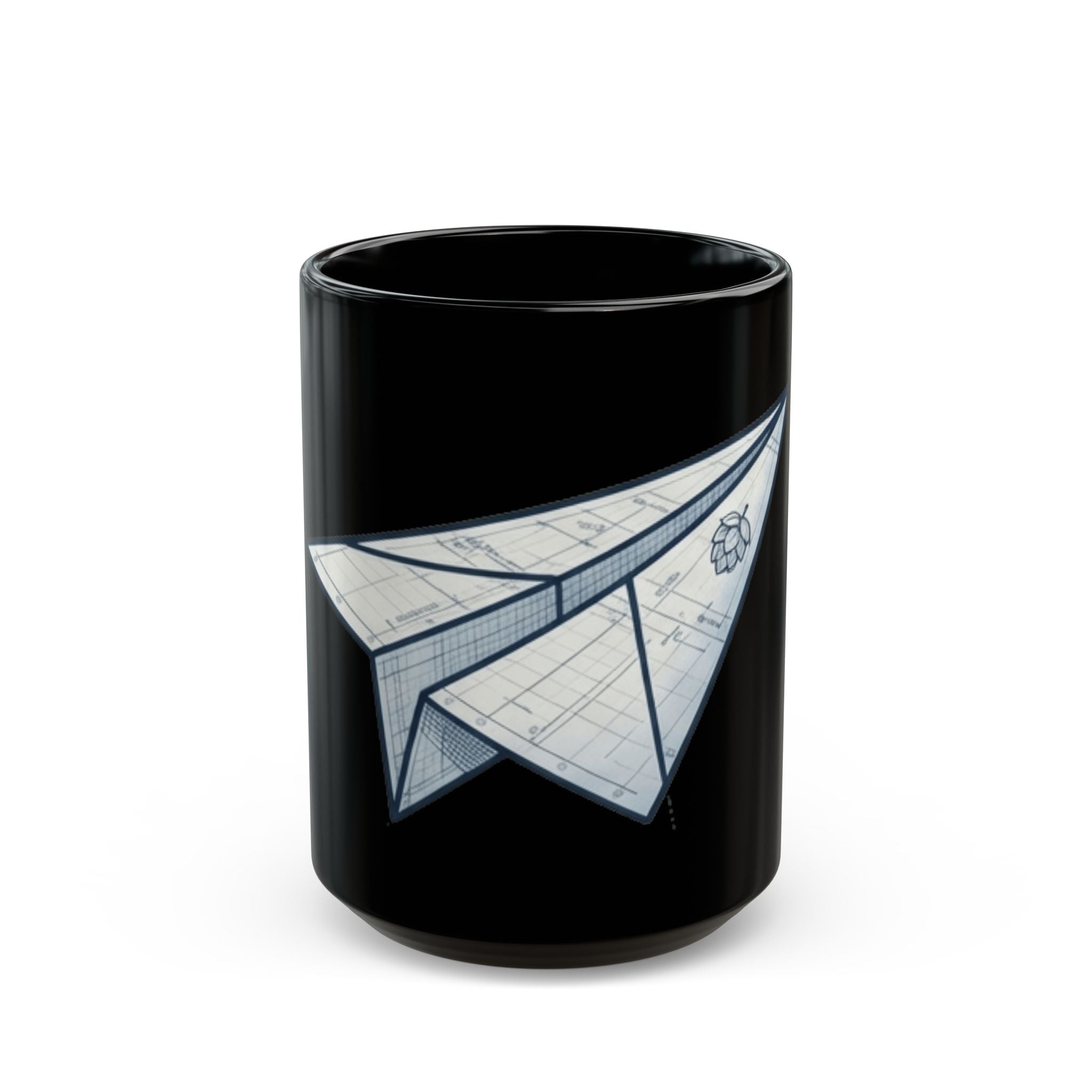 "Paper Plane Porterhouse" Black Ceramic Mug — Graphic