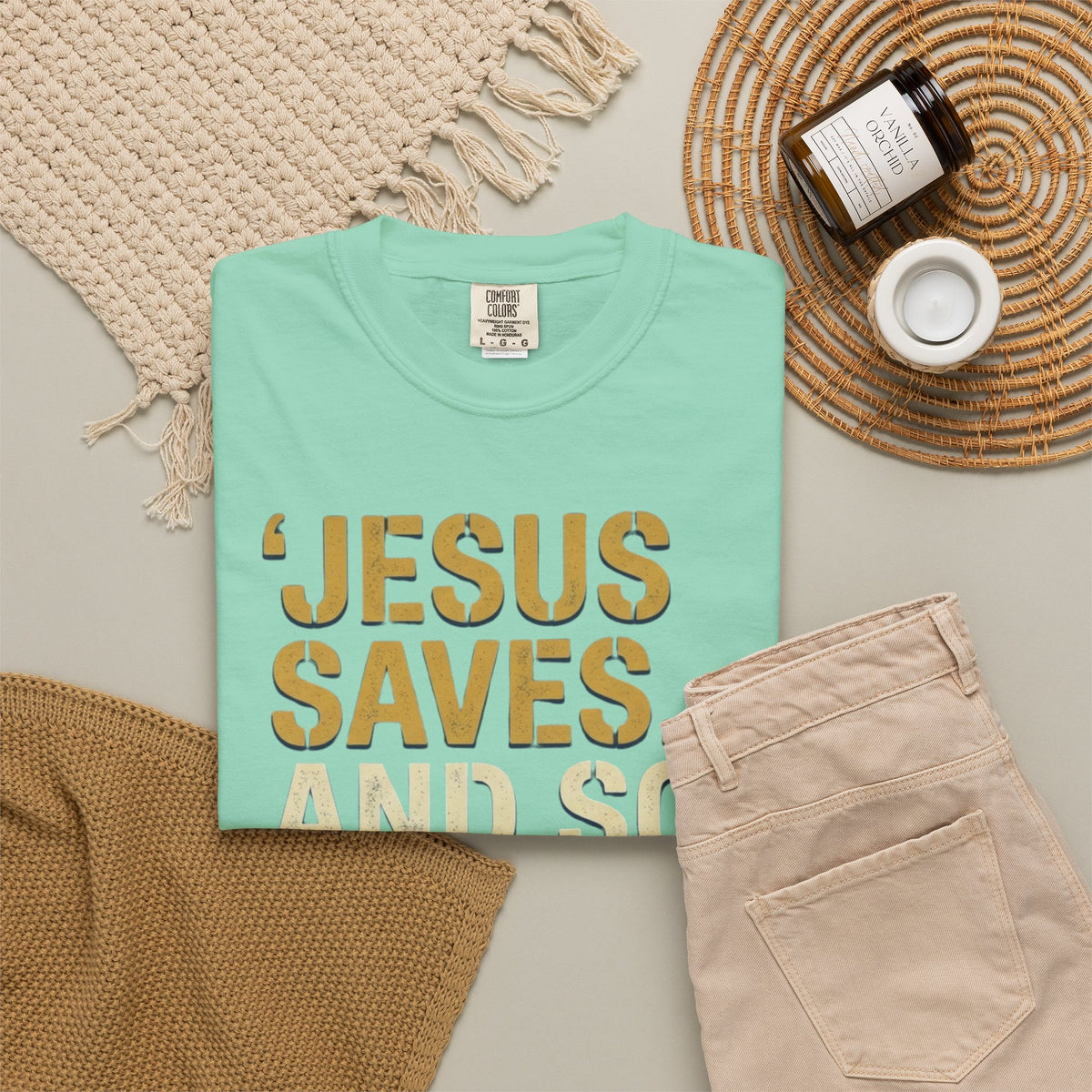 "Good Book Series Jesus Saves and So Should You" Unisex Garment-Dyed Tee