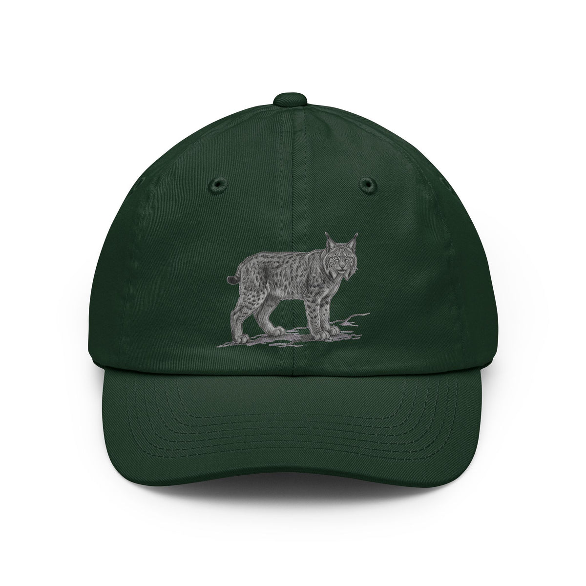 Color: Forest Green | Pencil Sketch Art Lynx Dad Hat