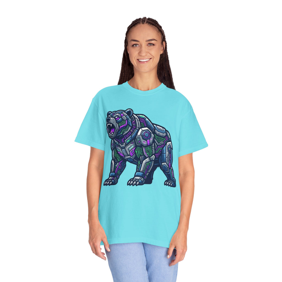 Color: Lagoon Blue | Cyber Bear Unisex Garment-Dyed Tee