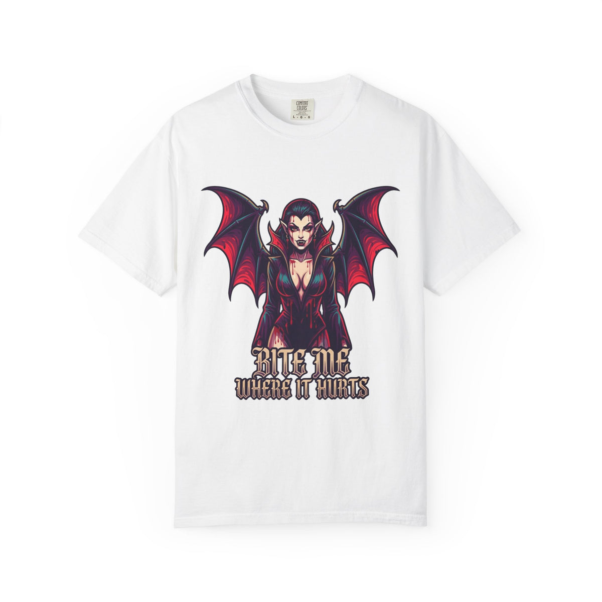 Color: White | Bite Me Where It Hurts Unisex Garment-Dyed Tee