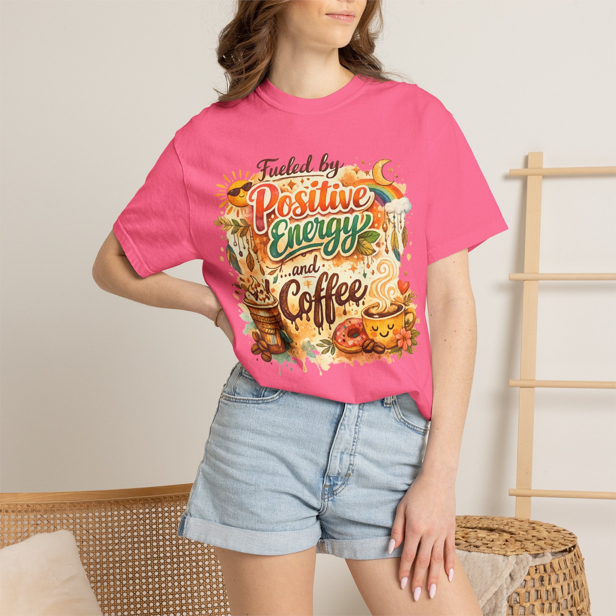 "Fueled by Positive Energy and Coffee T-Shirt" Unisex Garment-Dyed T-shirt