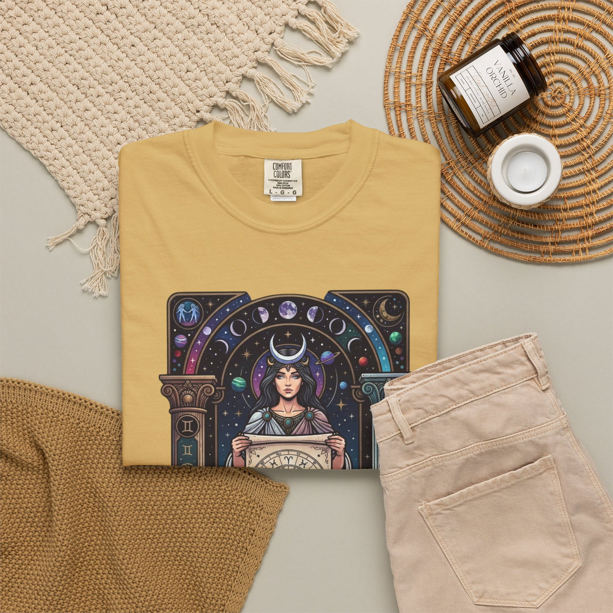 "The Cosmic Tarot (High Priestess)" Unisex Garment-Dyed Tee