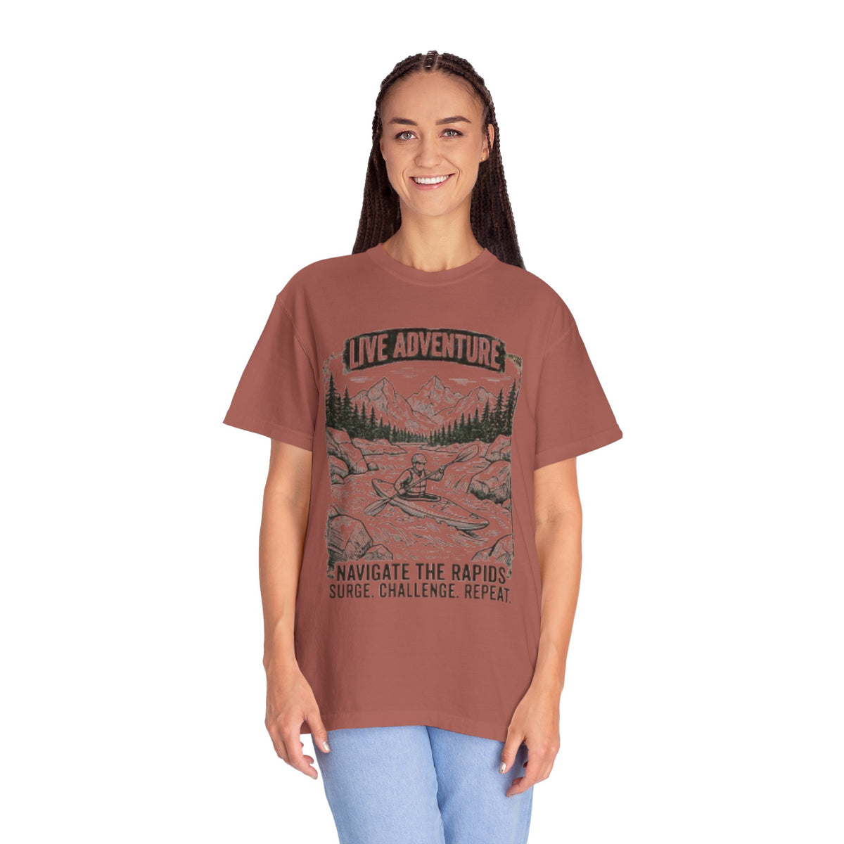 Color: Cumin | Live Adventure - Kayak Unisex Garment-Dyed Tee