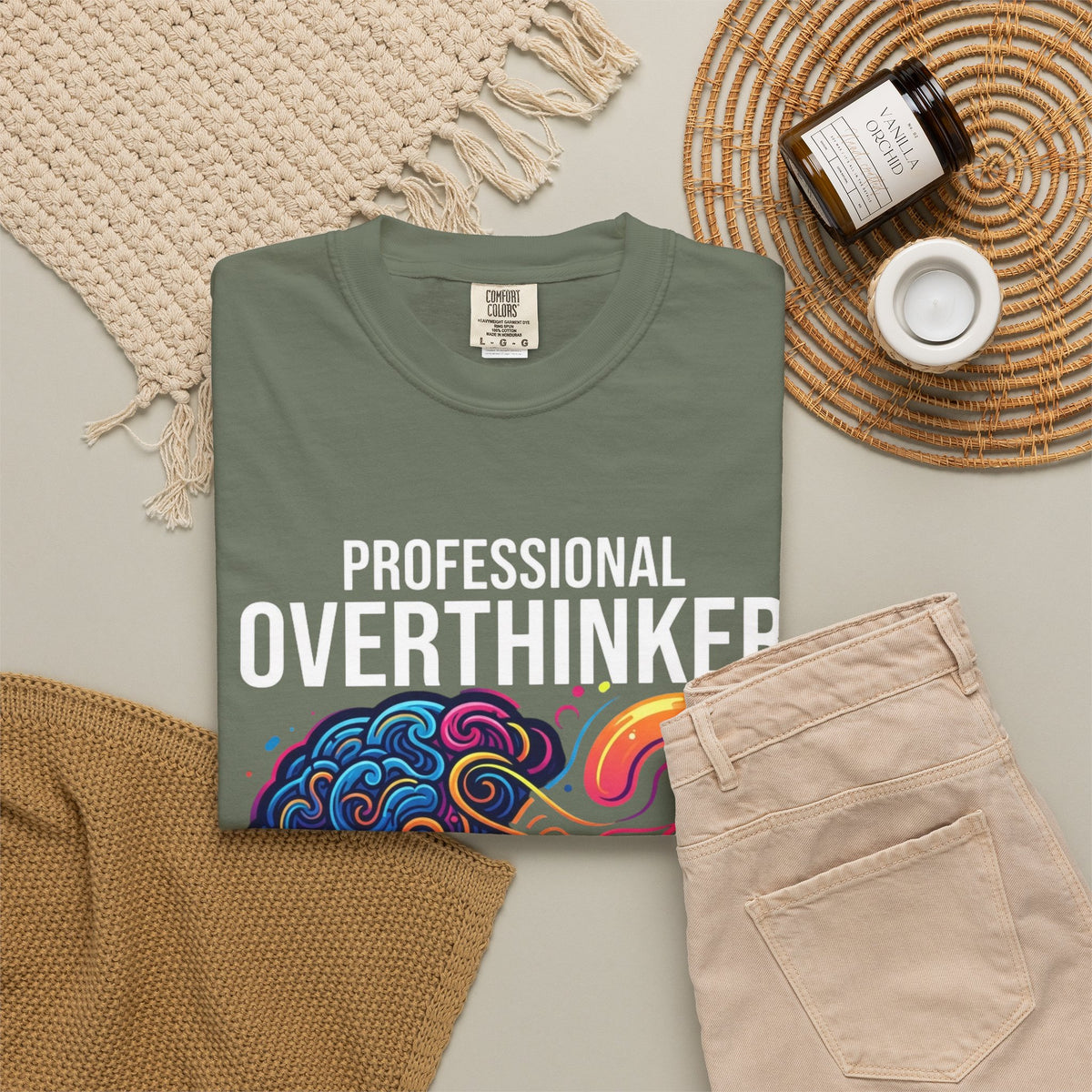 Color: Moss | Professional Overthinker Unisex Garment-Dyed Tee