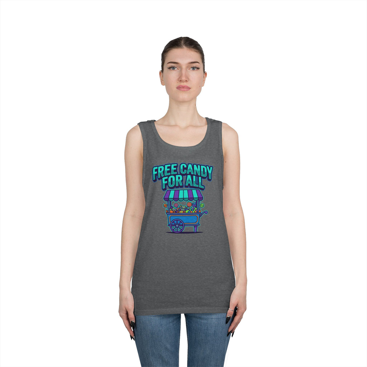 Color: Graphite Heather | Free Candy For All Tank Top