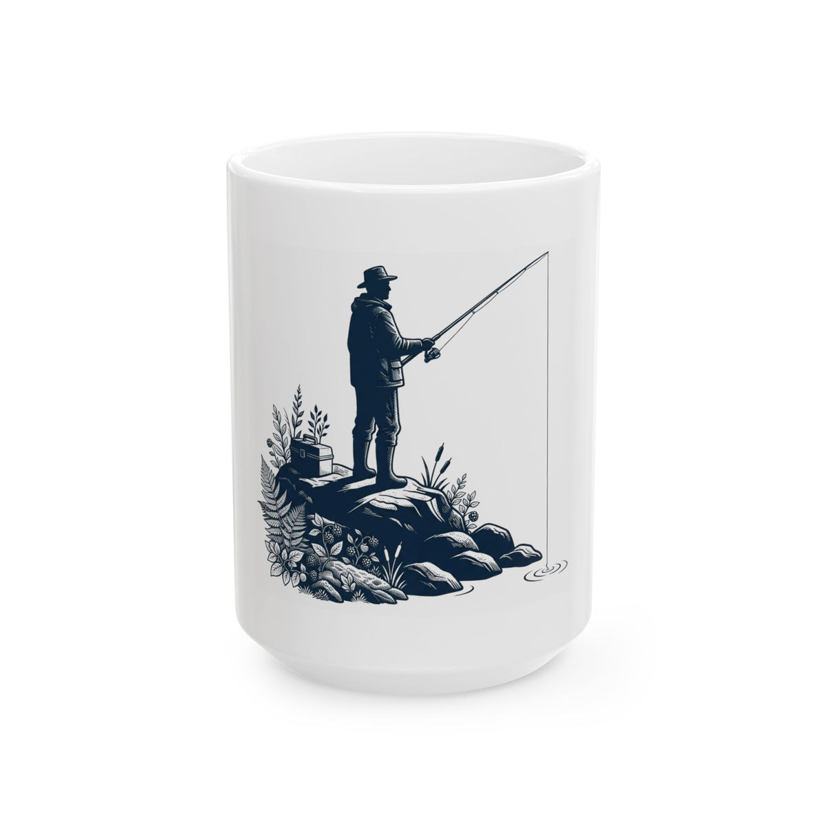 "Fishing" White Ceramic Mug
