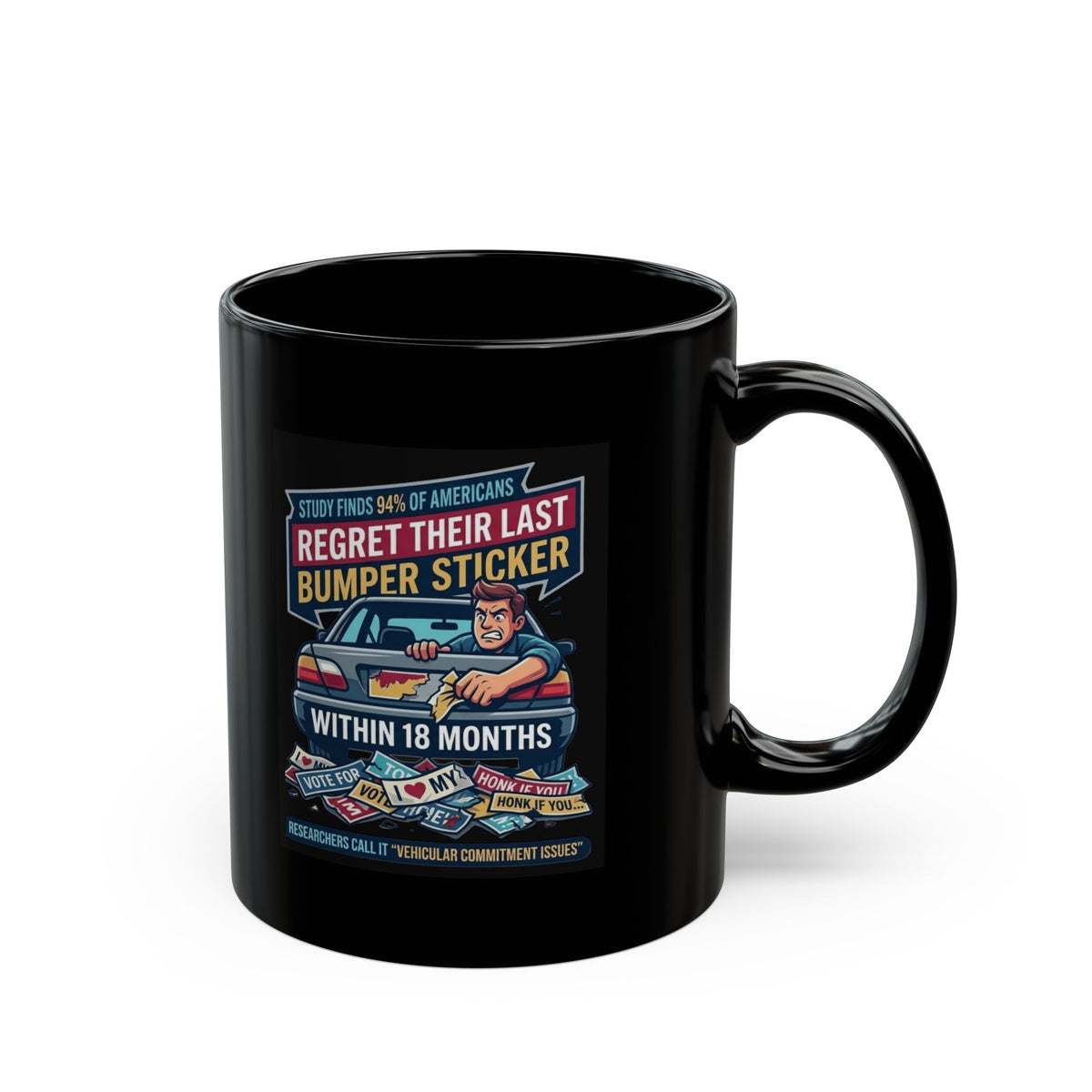"Bumper Sticker Regret" Black Ceramic Mug