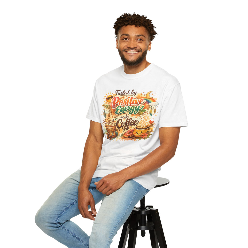 "Fueled by Positive Energy and Coffee T-Shirt" Unisex Garment-Dyed T-shirt