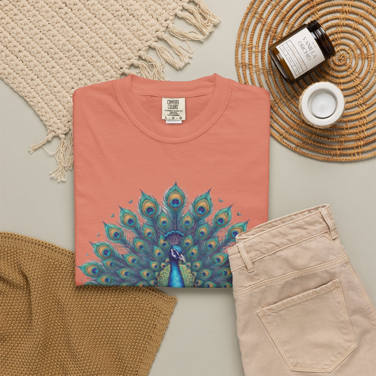 "Hippy Peacock" Unisex Garment-Dyed Tee