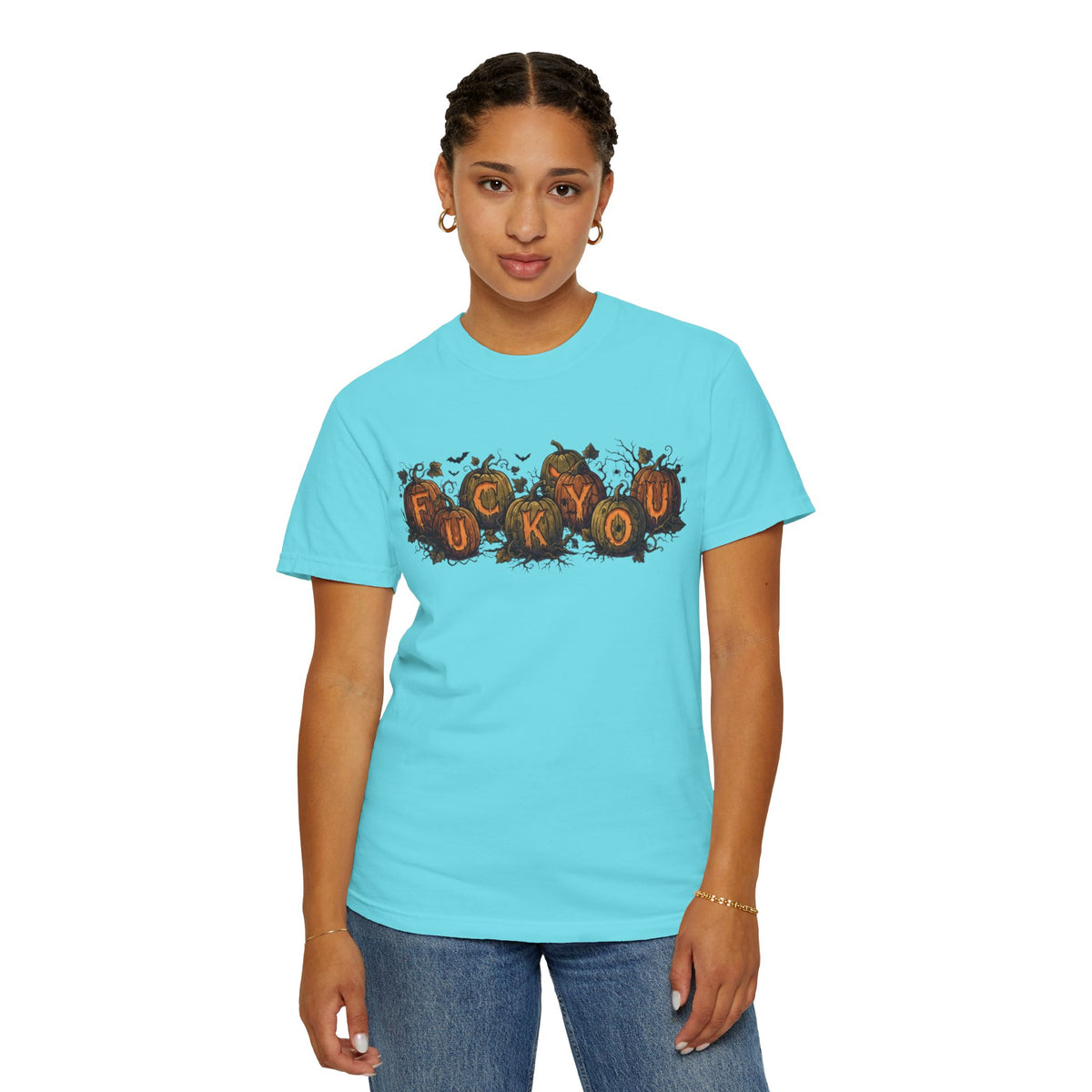 Color: Lagoon Blue | Pumpkin FU Unisex Garment-Dyed Tee