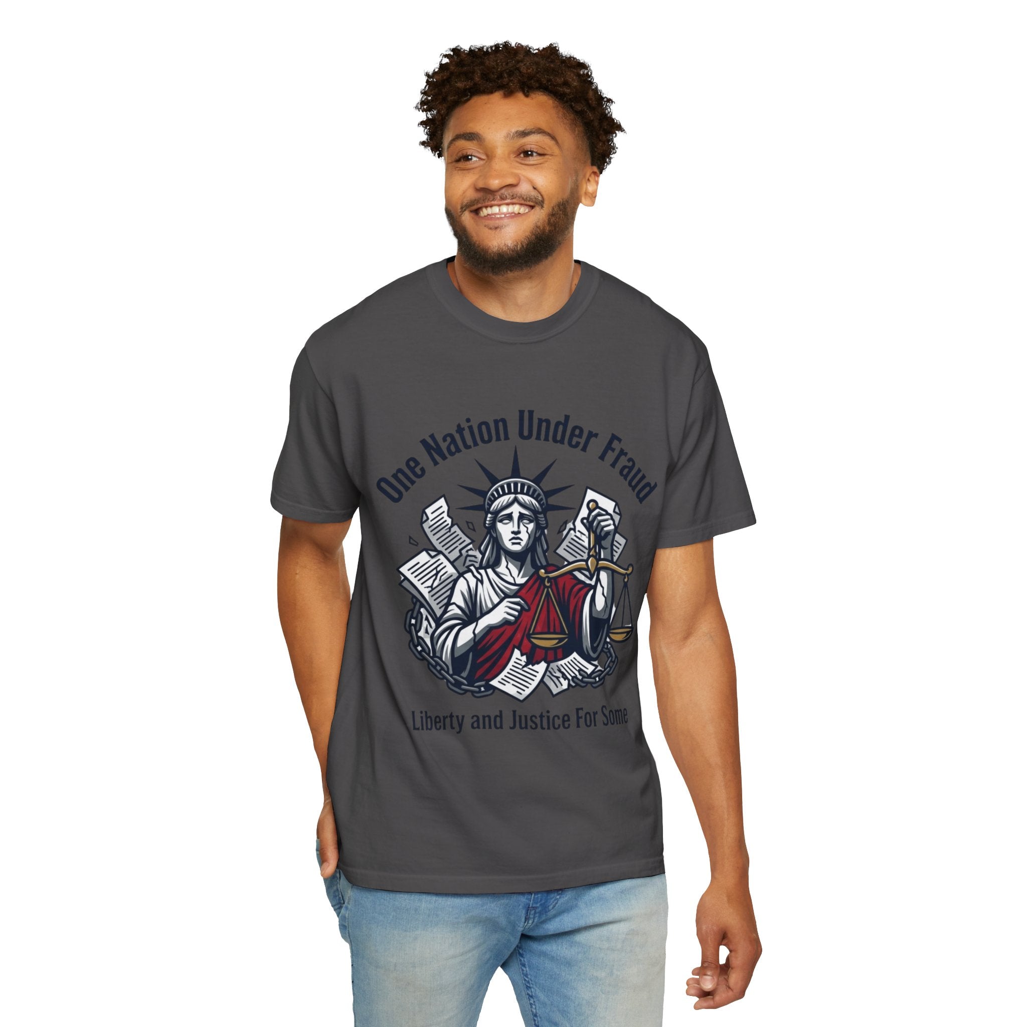 "One Nation Under Fraud" Unisex Garment-Dyed T-shirt