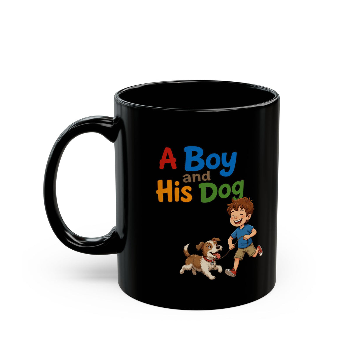 "A Boy And His Dog" Black Ceramic Mug