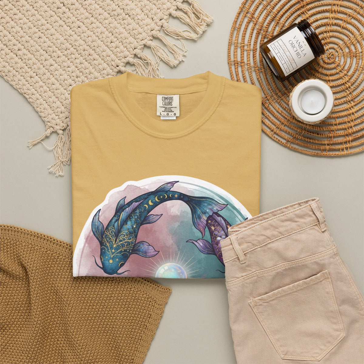 "Pisces The Infinite Fish" Unisex Garment-Dyed Tee