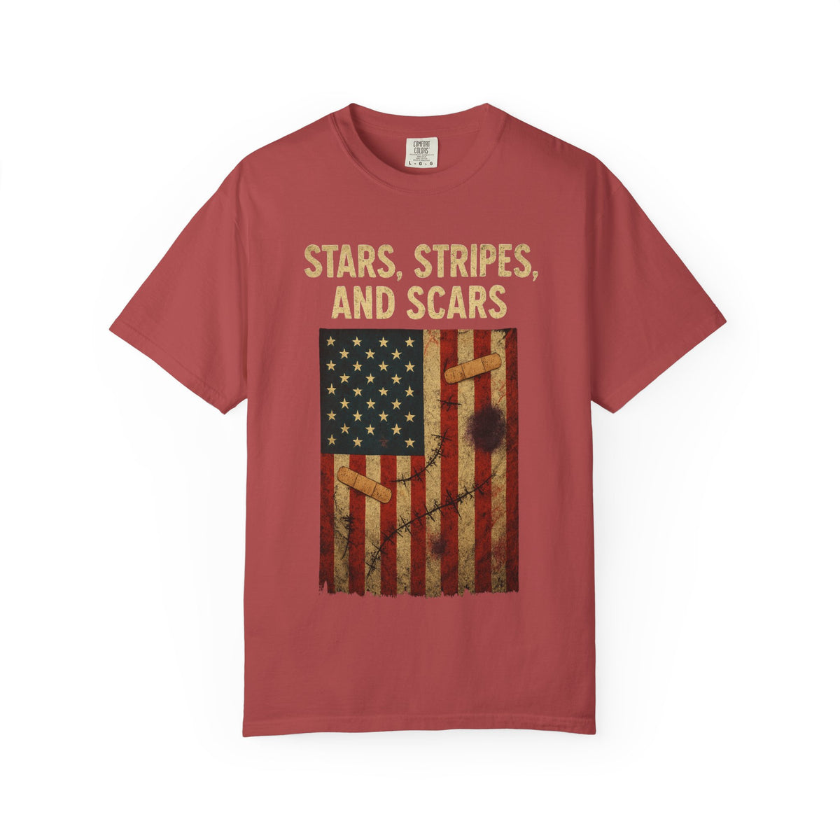 Color: Crimson | STARS, STRIPES, AND SCARS Unisex Garment-Dyed T-shirt
