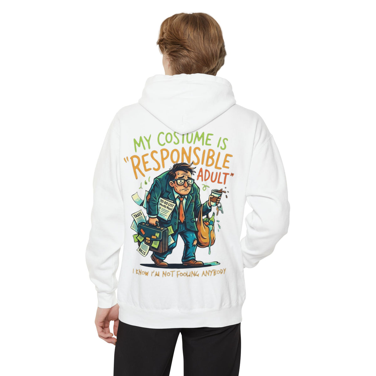 Color: White | Responsible Adult Costume Garment-Dyed Hoodie