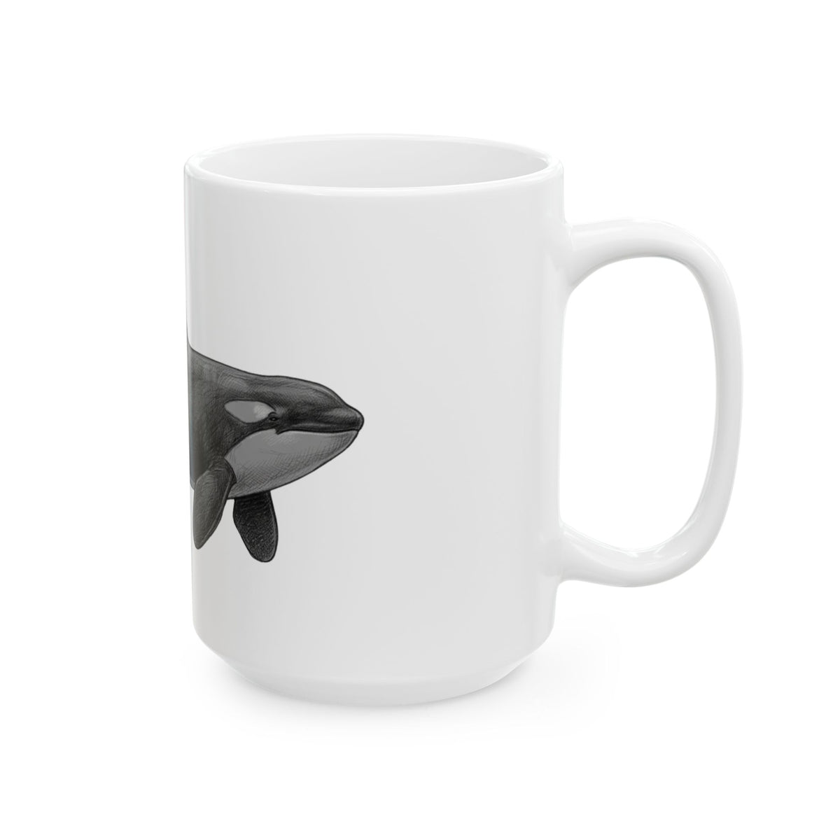 "Pencil Sketch Art Orca" White Ceramic Mug