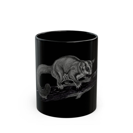 "Pencil Sketch Art Sugar Glider" Black Ceramic Mug