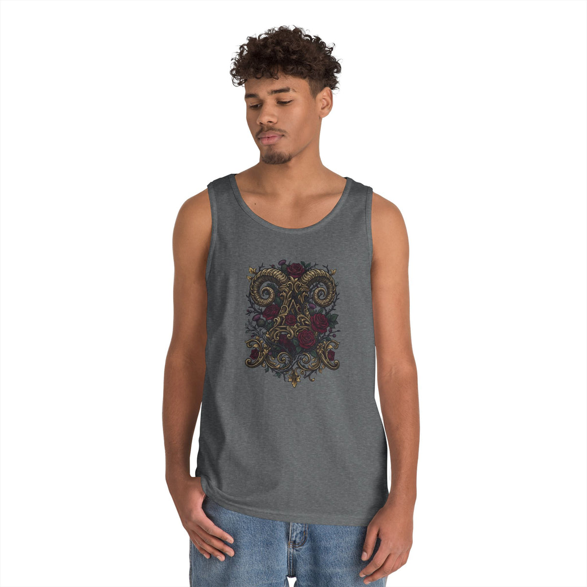 Color: Graphite Heather | Floral Monogram Aries Tank Top