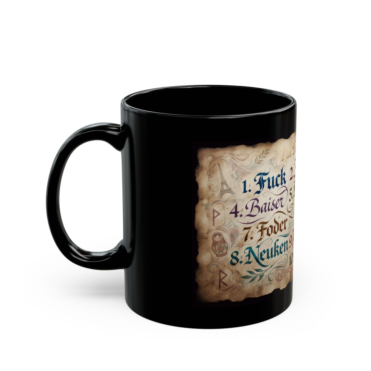 "Multilingual" Black Ceramic Mug